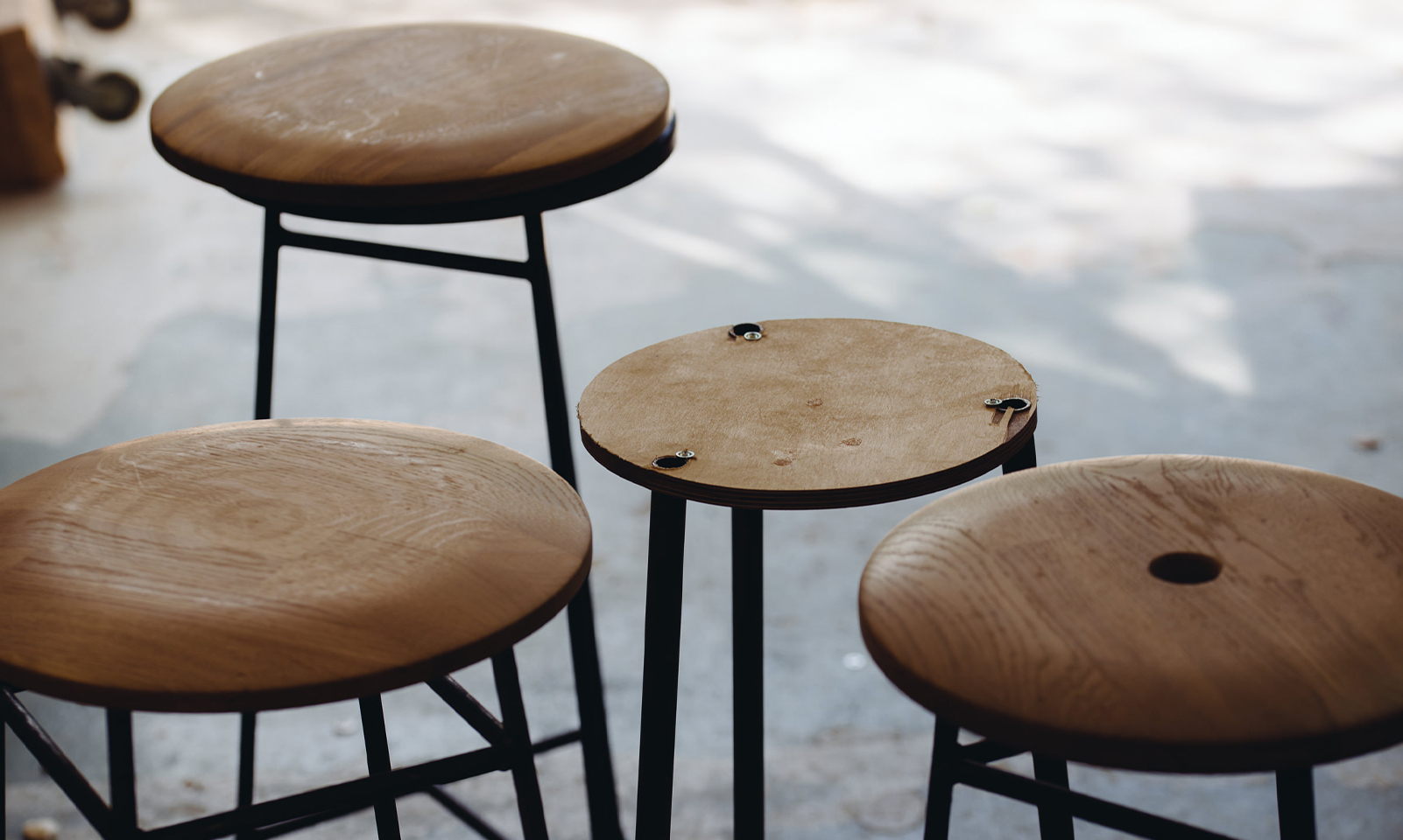 Wooden stool with hole in deals middle